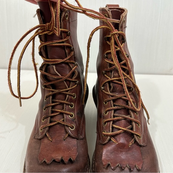 Whites Boots vintage brown distressed leather boots lace up western logger - Picture 13 of 16
